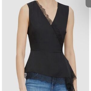 Theory black silk asymmetrical sleeveless blouse